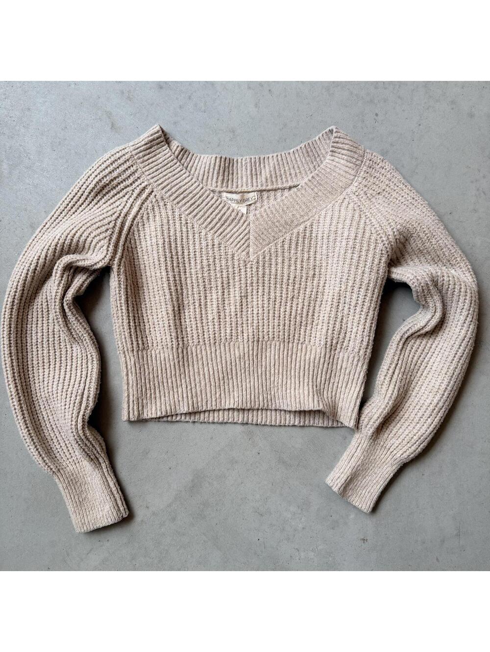 Cropped Cream Knit Sweater - Medium Fall Sweater Minimalist Basics